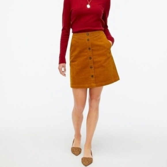 J. Crew Golden Brandy Corduroy A Line Button Front Tailored A Line Mini Skirt - Picture 11 of 11